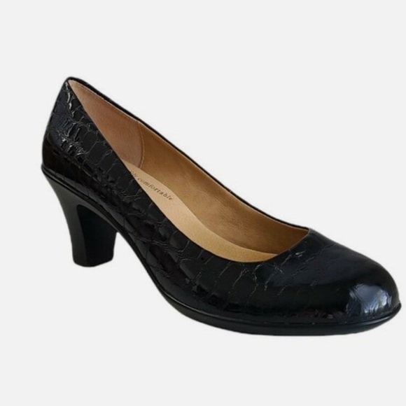NWOB Softspots Salude Croco Black Patent Leather Pump Low Heels Pumps si… - Picture 12 of 12